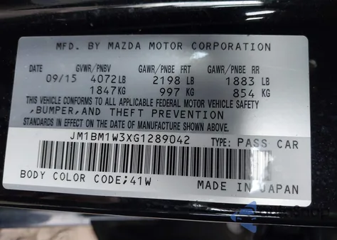 2016 Mazda Mazda3 S Touring из США, поврежденный, VIN JM1BM1W3XG1289042